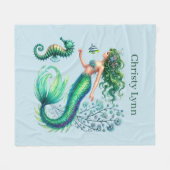 人魚愛好家 名前を追加 フリースブランケット (正面(横))