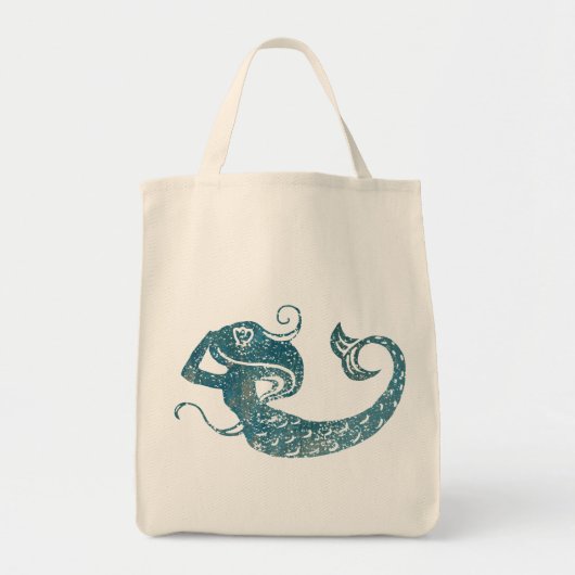 人魚擦り切れた トートバッグ (正面)