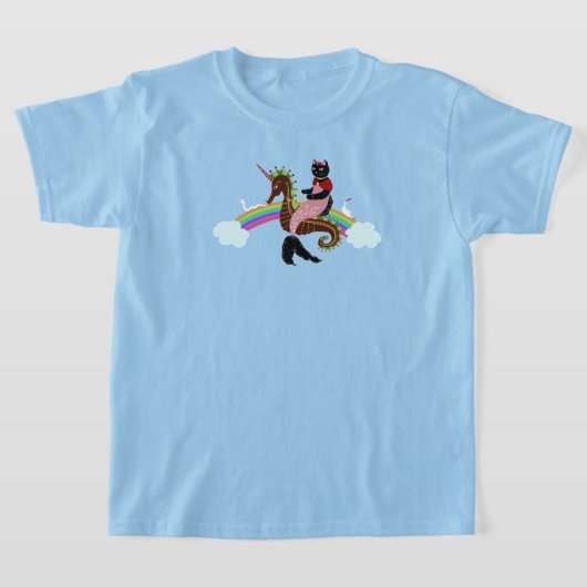 人魚猫 レインボーとユニコーン Tシャツ (レイダウン)