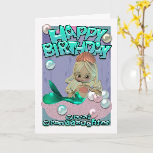 人魚素晴らし付き孫娘誕生日カード カード (黄色い花)