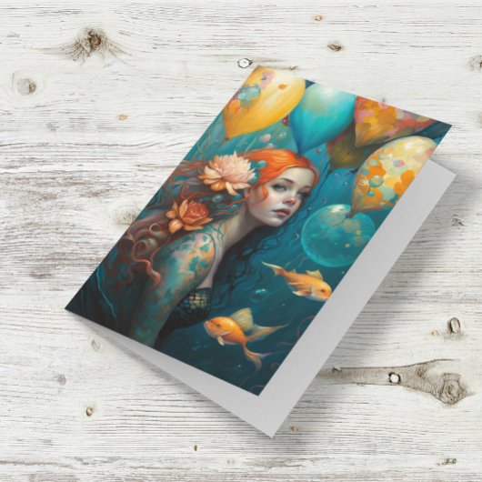 人魚絵画の誕生日風船 カード