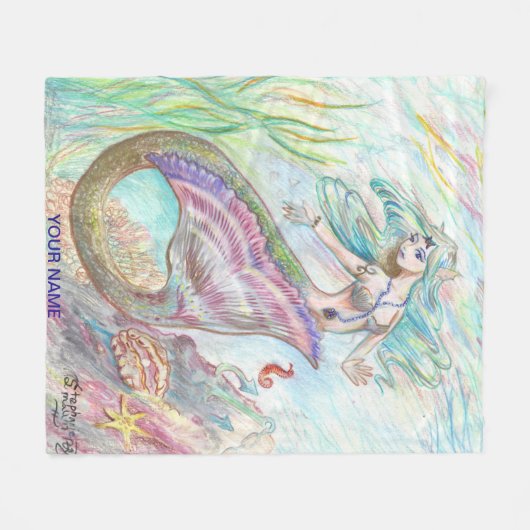 人魚総括的なmedの名前をカスタムする フリースブランケット (正面(横))