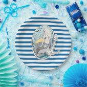 人魚青および白のストライプな紙皿 ペーパープレート (パーティー)