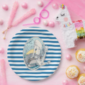 人魚青および白のストライプな紙皿 ペーパープレート (パーティー)