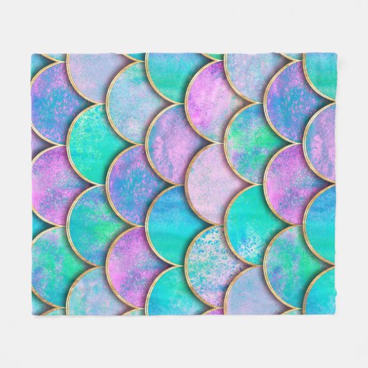 人魚鱗波継ぎ目無し模様。 フリースブランケット (正面(横))