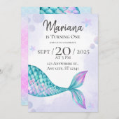 人魚1歳の誕生日招待状女の子 招待状 (正面/裏面)