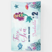 人魚2人が海の女の子に2番目の誕生日パーティー 横断幕 (縦)