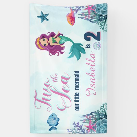 人魚2人が海の女の子に2番目の誕生日パーティー 横断幕 (縦)