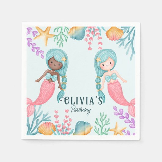 人魚2人 スタンダードカクテルナプキン (正面)