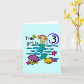 人魚3歳の誕生日Tシャツと贈り物 カード (黄色い花)