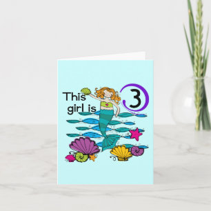人魚3歳の誕生日Tシャツと贈り物 カード