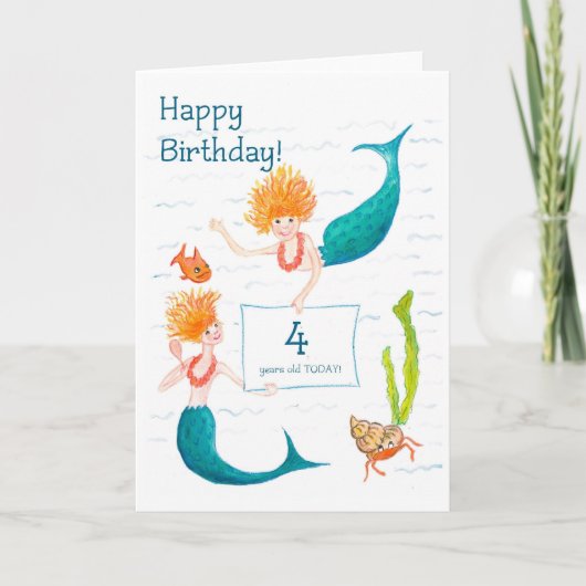 人魚4歳の誕生日カード カード (正面)