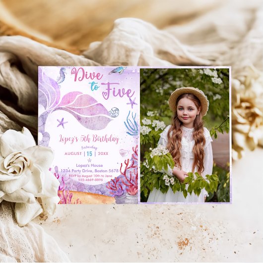 人魚5歳の誕生日ダイブトゥーファイヴパーティーの写真 招待状