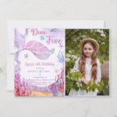 人魚5歳の誕生日ダイブトゥーファイヴパーティーの写真 招待状 (正面)