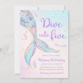 人魚5歳の誕生日パーティーに飛び込む 招待状 (正面)