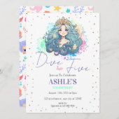 人魚5歳の誕生日パーティーに飛び込む 招待状 (正面/裏面)