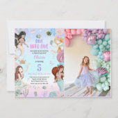 人魚5歳誕生日ダイブトゥーファイブパーティーの写真 招待状 (正面)