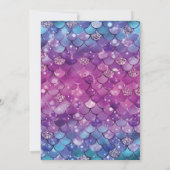 人魚7歳の誕生日 ピンク ブルー ゴールド グリッター 招待状 (裏面)