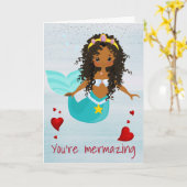 人魚  あなたは人魚のように素晴らしい アフリカ系アメリカ人 カード (黄色い花)