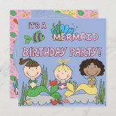 人魚（アフリカアメリカンガール）誕生日招待状 招待状 (正面/裏面)