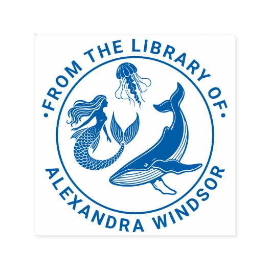 人魚，クジラ，クラゲ図書名 セルフインキングスタンプ (デザイン)