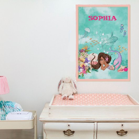 人魚 ダークヘア ピンクのヒトデ かわいい 個人的 ポスター