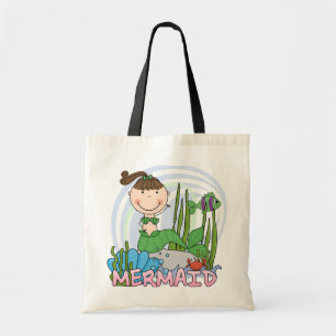 人魚-ブルネットの女の子のポニーテールのTシャツおよびギフト トートバッグ