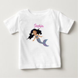 人魚 可愛い 黒髪 ピンク 女の子らしい 個人名 ベビーTシャツ
