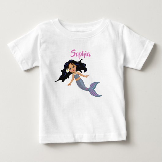 人魚 可愛い 黒髪 ピンク 女の子らしい 個人名 ベビーTシャツ (正面)