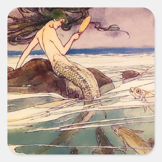 「人魚」妖精アート by アリス・B・ウッドワード スクエアシール (正面)