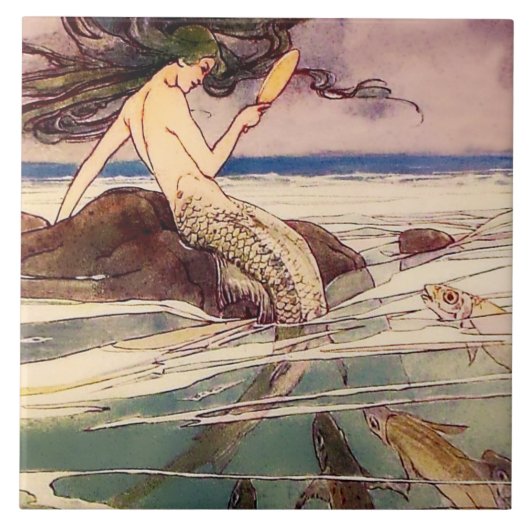 「人魚」妖精アート by アリス・B・ウッドワード タイル (正面)