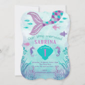 人魚，海の下，グリッター，尾，少女 招待状 (正面)