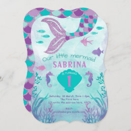 人魚，海の下，グリッター，尾，少女 招待状