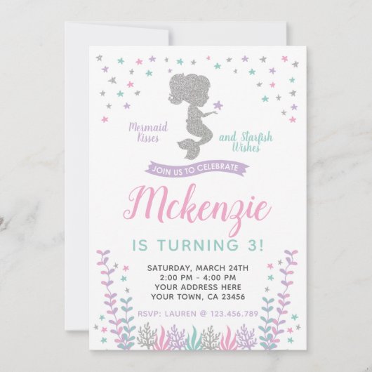 人魚、海の下、銀と紫 招待状 (正面)