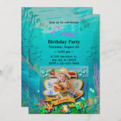 人魚, 海貝殻, 海の動物の友達, サンゴ礁 招待状 (正面/裏面)