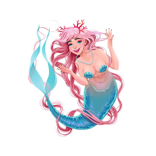 人魚 腕時計 (Illustration of a smiling white mermaid.)