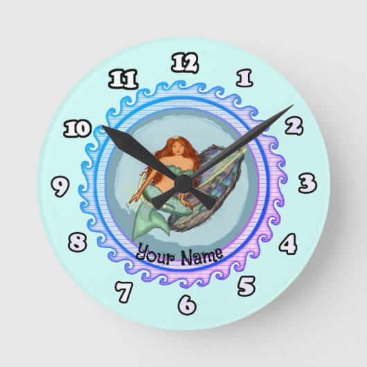 人魚+釣りエサ+時計 ラウンド壁時計 (正面)