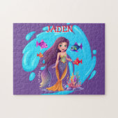 人魚、魚の水に飛び散パーソナライズされたる ジグソーパズル (横)