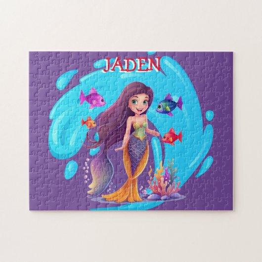 人魚、魚の水に飛び散パーソナライズされたる ジグソーパズル (横)