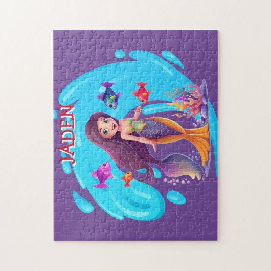人魚、魚の水に飛び散パーソナライズされたる ジグソーパズル (縦)