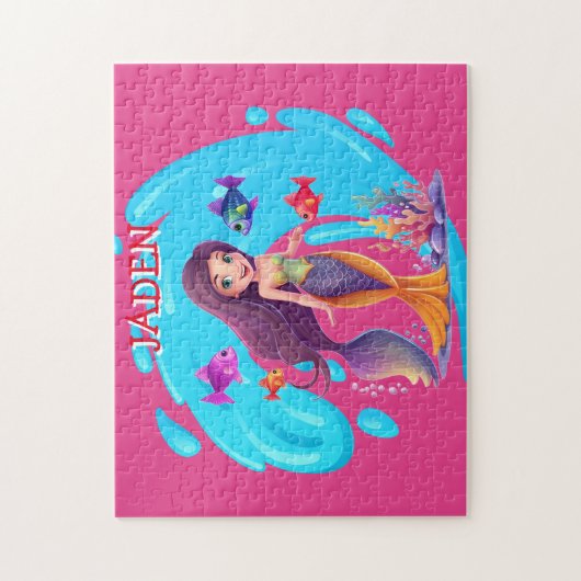 人魚、魚の水に飛び散パーソナライズされたる ジグソーパズル (縦)