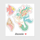 人魚、魚、貝殻 ビニールステッカー シール (シート)