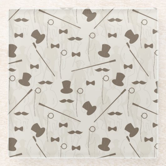 人2のためのレトロパターン ガラスコースター (正面)