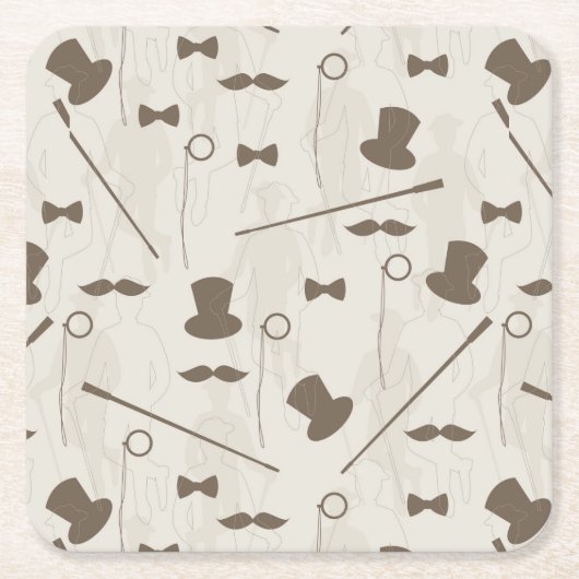 人2のためのレトロパターン スクエアペーパーコースター (正面)