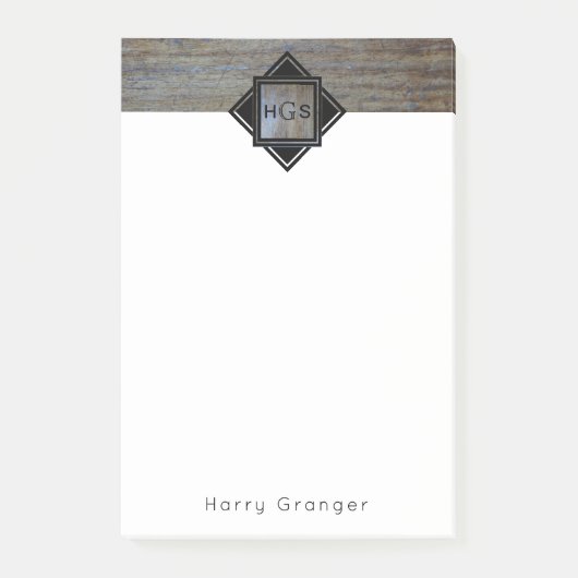 人|の素朴な木のために男らしいモノグラムのイニシャル ポストイット (正面)