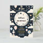 今かわいい宇宙の夜空2月2日の誕生日 招待状 (スタンド正面)