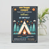 今かわいい自然少年たち1ハッピーキャンパー1歳の誕生日 招待状 (スタンド正面)