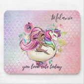 今かわいらし日ガーリーはユニコーンピンク マウスパッド (正面)