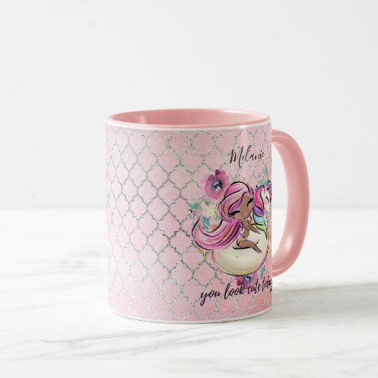 今かわいらし日ガーリーはユニコーンピンク マグカップ (正面右)