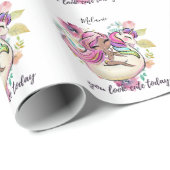 今かわいらし日ガーリーはユニコーンピンク ラッピングペーパー (ロールコーナー)